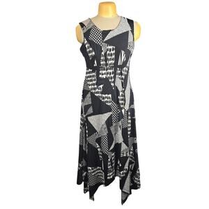 MT Collection Womens XXL Midi Dress Stretch Handkerchief Hem Geometric Artsy